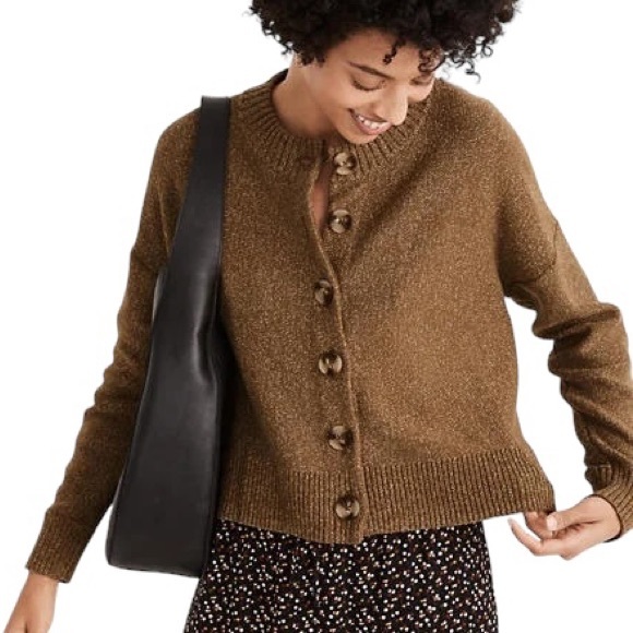 Madewell Broadway Marled Olive Green Cropped Cardigan - XS - Picture 4 of 16